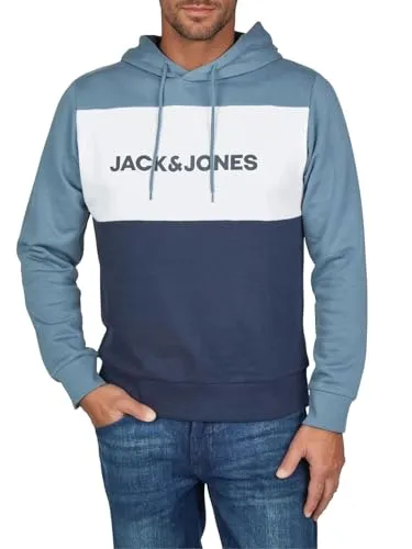 Jack & Jones Kapuzenpullover Herren Hoodie JWHLOGO BLOCKING - Bequemer Herren Hoodie in China Blue mit Kängurutasche. Aus 60% Baumwolle und 40% Polyester, ideal für lässige Looks und entspannte Tage.