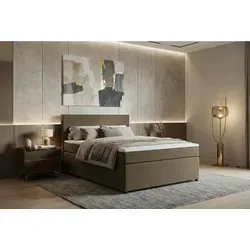 Mid.you Boxspringbett, Sand, Textil, H3, Höhe ca. 16 cm, 140x200 cm, gepolstertes Kopfteil, Federkernmatratze, Stoffauswahl, in verschiedenen Größen erhältlich, Schlafzimmer, Betten, Boxspringbetten