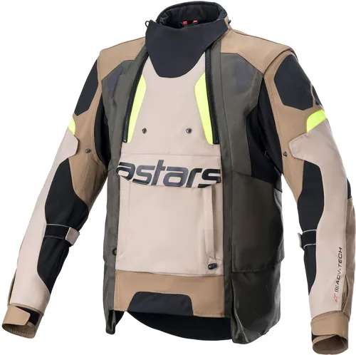 Alpinestars Halo Drystar Herren Motorrad Jacke M - khaki-sand-fluogelb - Motorradjacke für Herren in Größe M, wasser- und winddicht mit herausnehmbarem Innenfutter und Protektoren – ideal für alle Jahreszeiten und sicheres Fahren.
