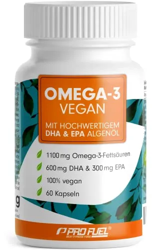 ProFuel V-Omega - Veganes Omega-3 Algenöl, 60 Kapseln - Nahrungsergänzungsmittel mit hochwertigem Algenöl, reich an EPA & DHA. Ideal für Veganer und unterstützt Herz- und Gehirnfunktion.