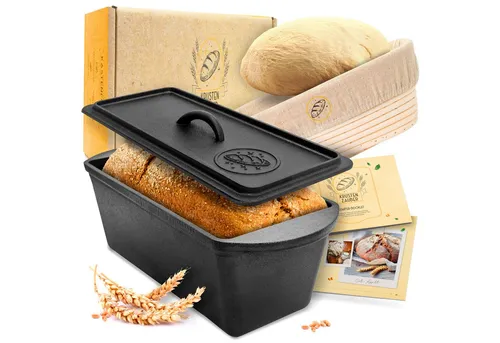 KRUSTENZAUBER Brotbackform mit Deckel - 28cm Gusseisen Kastenform, für perfektes Brot mit knackiger Kruste und traditionellem Ringmuster