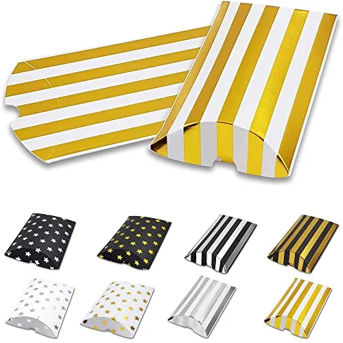 Frau WUNDERVoll® 12 Kissenschachteln matt weiß, gold gestreift metallic15x7,5cm (flach), 250g / Kissenverpackungen, Pillow box, Faltverpackung, Geschenkverpackung, Gastgeschenk, Adventskalender