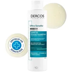 VICHY Dercos Ultra-Sensitiv Shampoo 200 ml - Shampoo für empfindliche Kopfhaut, beruhigt und reinigt sanft, ideal für allergische Reaktionen und sensitiv Hauttypen.