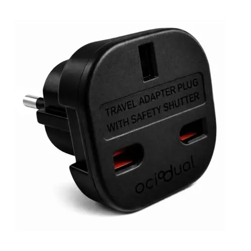 OcioDual Steckdosenadapter England, Reiseadapter Typ G, Adapter England Deutschland Stecker, UK Adapter Auf EU, Reiseadapter UK, Europaischer zu UK Stecker, 3-Pin zu 2-Pin, Schwarz