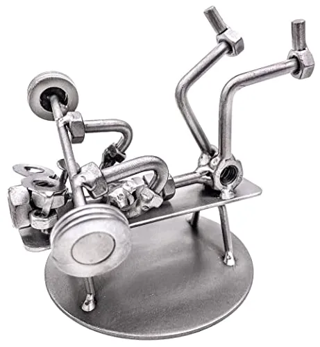 STEEMO Original Schraubenmännchen Figur: Bodybuilder - Workout - Hantelbank - Gym - Metall-Deko Geschenk, Handarbeit, Stahl, grau 12x11x11 cm