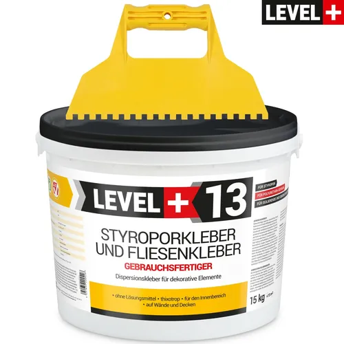 Dispersionkleber 15 kg - Vielseitiger Styroporkleber - Kleber & Leime, gebrauchsfertig und ideal für Styropor, Kork und Gipsplatten in Wohnräumen. Lösungsmittelfrei und stark haftend für einen sicheren Halt.