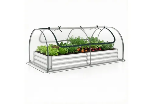 COSTWAY 3 in 1 Gewächshaus mit Hochbeet und abnehmbarer Abdeckung - Multifunktionales Garten-Set für Balkon oder Garten. Das robuste Design aus verzinktem Stahl mit PVC-Abdeckung schützt Ihre Pflanzen und fördert deren Wachstum bei jedem Wetter. Einfache Montage und Pflege für optimale Ergebnisse.