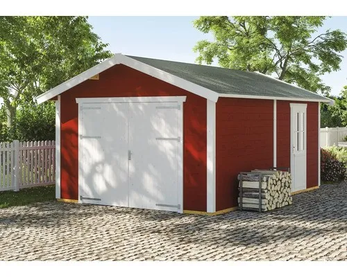Skanholz Garage Varberg 1, 370 x 525 cm - Hochwertige Holzgarage aus nordischer Fichte, 45 mm Wandbohlen, inklusive Dachpappe und Profilzylinderschloss für optimale Sicherheit und Langlebigkeit.