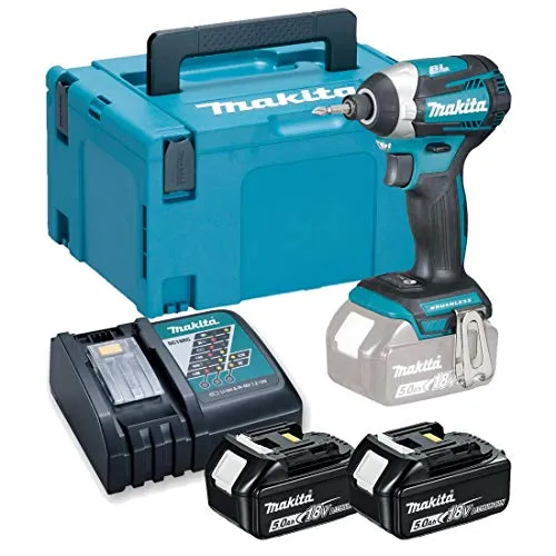 Makita DTD154RTJ Akku-Schlagschrauber 18V - Akku-Schlagschrauber mit 175Nm Drehmoment, bürstenlosem Motor und 3 Geschwindigkeitsstufen für optimale Leistung. Lieferung mit 2x 5Ah Akkus im praktischen MAKPAC Koffer.