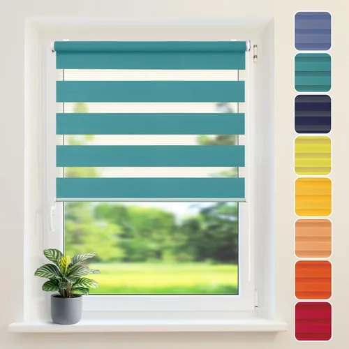 DomDeco Doppelrollo Duo-Rollo Klemm Fix 55x150 cm - Praktisches Fenster-Rollo in Türkis, ideal für die Klemm- oder Schraubmontage. Bietet Sicht- und Blendschutz, einfach mit Kettenzug zu bedienen und perfekt für jeden Raum.