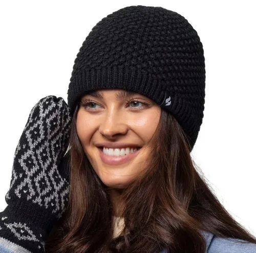 Heat Holders Damen Mütze schwarz Winter Strickmütze Beanie mit Fleecefutter