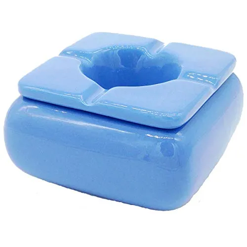 Land-Haus-Shop Wind Aschenbecher Sturmaschenbecher Gr. L, Windascher mit Aufsatz Deckel Windaschenbecher Keramik (eckig blau 9,2x9,2 x 5,3 cm)