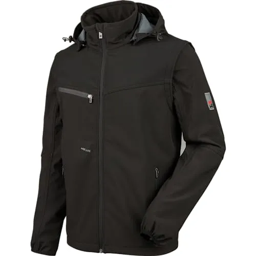 WÜRTH MODYF Softshelljacke Stretch X – hochwertige Arbeitsjacke für Zimmermänner oder Dachdecker in der Größe XS – wasserabweisend (8.000 mm WS) mit abnehmbaren Ärmeln & Kapuze – in schwarz