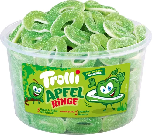 Trolli Fruchtgummis Apfelringe 150 Stück 1,2KG Dose in grün von Trolli