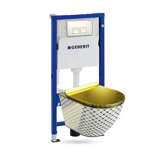Geberit WC Set mit Vorwandelement, Wand-WC und Spülknopf