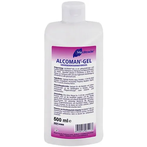 Meditrade Alcoman Gel 500 ml Händedekontaminationsgel,umfassend wirksam, VAH zertifiziert 00966