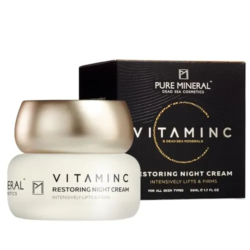 Pure Mineral - Restaurative Nachtcreme Vitamin C für alle Hauttypen - Lifting, Straffend - Mineralien aus dem Toten Meer, Natürlicher Glanz - Ohne Silikone, Sulfate, Parabene - 50ml