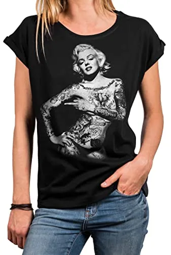 MAKAYA Rockige Damenshirts Große Größen Tattoo Motiv Sommer Top Oversize Tunika Damen Frauen Mädchen Schwarz XXL