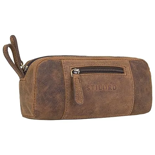 STILORD 'Ted' Kleines Etui Leder Vintage Federmäppchen Schlamperrolle Federmappe Schlampermäppchen Stifterolle Federtasche Federpenal Lederetui für Stifte Echtleder, Farbe:Colorado - braun
