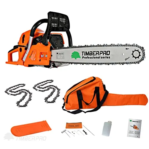 TIMBERPRO Thermo-Kettensäge 61,5 cm³ – 3,6 PS Leistung - Kettensägen, leistungsstark mit automatischer Kettenschmierung und einfachem Startsystem – ideal für effizientes Arbeiten im Garten oder Wald.