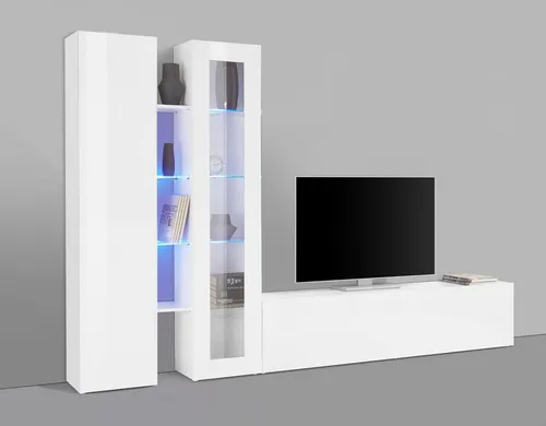 Web Furniture Wohnwand (4-teilig) in Weiß Hochglanz - Modernes Design für Ihr Wohnzimmer - Elegante 4-teilige Wohnwand mit Vitrine, TV-Lowboard und Wandregal. Ideal für stilvolle Wohnzimmergestaltung. Lieferung zerlegt mit Montageanleitung für einfache Selbstmontage.