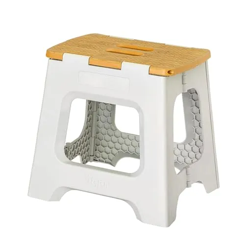 Vigar Kompakte Tritthocker Klappbar für Erwachsene, 32 cm, Klapphocker Faltbar 150 kg rutschfest, Leicht, Hocker Klappbar für Zuhause, Bad, Schlafzimmer, Büro, Grau Bamboo Print