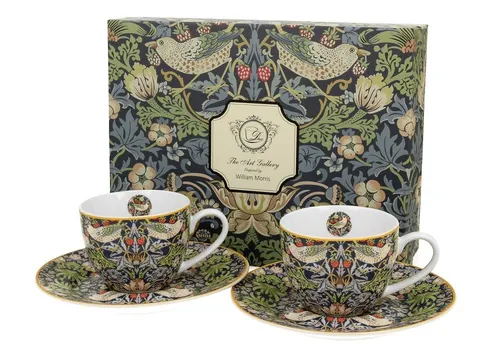 Duo Porzellan-Espressotasse Set, Strawberry Thief BLUE - Espresso- & Mokkatassen Set aus hochwertigem New Bone China Porzellan, ideal für Kaffee-Liebhaber. Die dekorative Geschenkbox macht es zum perfekten Geschenk für jeden Anlass.