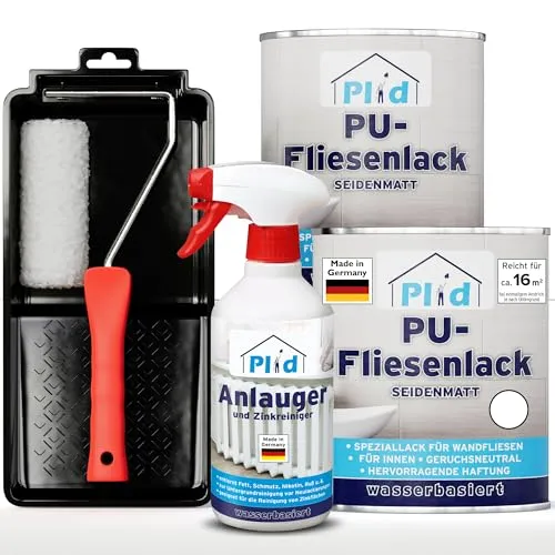 Plid® Fliesenfarbe Badezimmer & Küche - Feuchtigkeitsbeständig - Lacke für Wandfliesen im Innenbereich, schnelltrocknend und schlagfest. Ideal für Bad und Küche, Made in Germany für höchste Qualität.