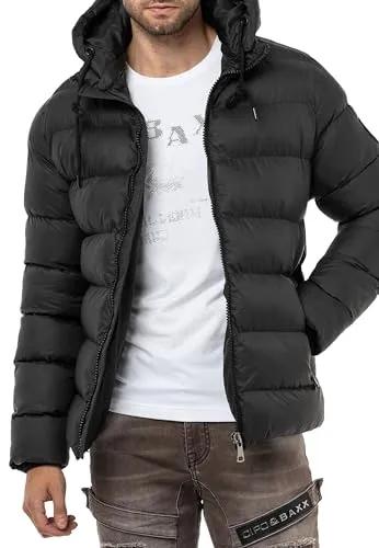 CIPO & BAXX Winterjacke Herren 3XL schwarz - Funktionsjacke aus 100% Polyester im modernen Steppdesign, ideal für Wind und Wetter. Mit praktischer Kapuze und regulierbarem Saum für perfekten Sitz.