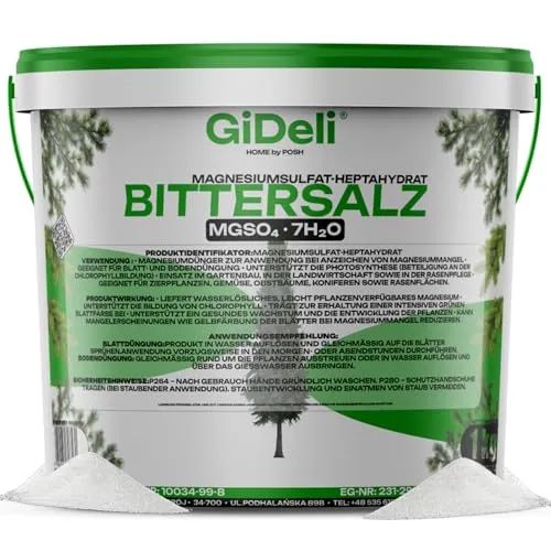 GiDeli Bittersalz Dünger 1 kg Magnesiumsulfat für Koniferen und Hecken | bittersalz für pflanzen, epsom salz, schnell wasserlöslich, handliche dosis für balkon und kübel