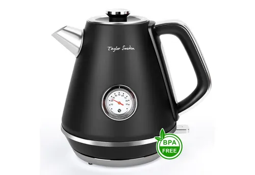 Taylor Swoden Wasserkocher Retro Wasserkocher 1,7L, 2200W, Temperaturanzeige, mit Kalkfilter, 2200,00 W, Mit Wasserstandsanzeige, Drehbare Basis, Abschaltautomatik, Edelstahl