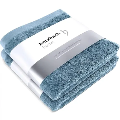 herzbach home Premium Handtücher 50 x 100 cm 2er-Set (Graublau) - Frottiertuch Sets aus 100% natürlicher Baumwolle, besonders flauschig und saugstark für ein perfektes Hautgefühl – ideal für jeden Haushalt.