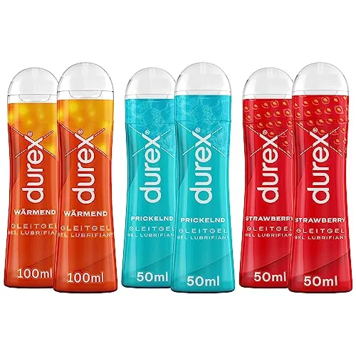Durex Play Gleitgel Vielseitige Mixpackung für Frauen & Männer - (Wärmend, Prickelnd & Erdbeere) Set mit Gleitmittel auf Wasserbasis für Sex & kondomegeeignet 300 ml