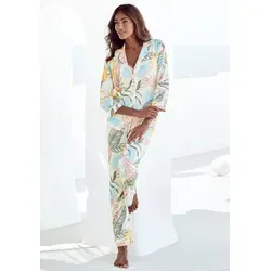 Lascana Damen Pyjama - Schlafanzüge für Damen, klassischer Pyjama mit tropischem Muster, bequem durch elastischen Tunnelzugbund und praktische Eingrifftaschen.
