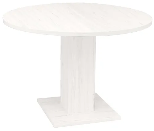 DEINE TANTE EMMA Tap/Rund_110 Esstisch RUND – Ausziehbarer Küchentisch in Piano Aurelio Weiß - Esszimmertisch rund, ausziehbar von 110 cm auf 150 cm, mit modernem Säulengestell in Piano Aurelio Weiß – perfekt für gesellige Runden!