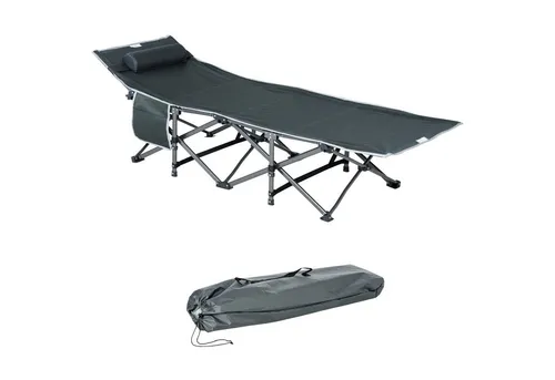 Outsunny Klappbett Campingbett mit Kopfkissen und Seitentasche - Feldbett & Gästebett, bis 150 kg belastbar, faltbar und leicht transportierbar – ideal für Camping, Reisen und entspannte Tage im Freien.