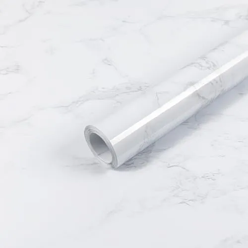 Hode Klebefolie Möbel Marmor Weiß, Selbstklebende Folie für Möbel Fensterbank Marmoroptik, Möbelfolie Selbstklebend Küche Schrank Schminktisch Tapete Weiss