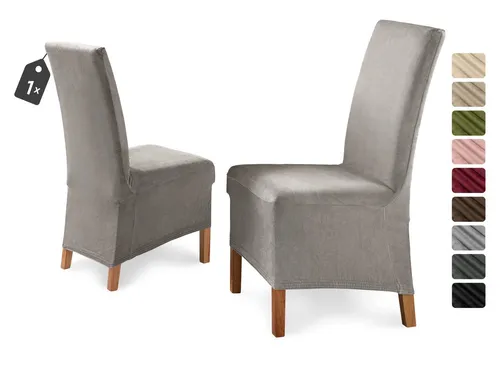 Beautex Stuhlhusse Eva Stuhlhussen Lang, Samt Stuhlbezug, elastische Stretch Husse