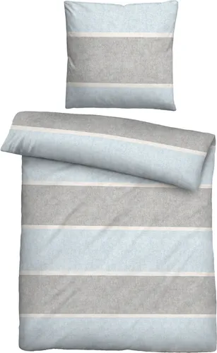 Biberna Melange Flanell Bettwäsche Blockstreifen ciel 155x220 cm - Hochwertige Bettwäsche aus 100% Baumwolle, flauschig und temperaturausgleichend, ideal für kuschelige Nächte in jeder Jahreszeit.