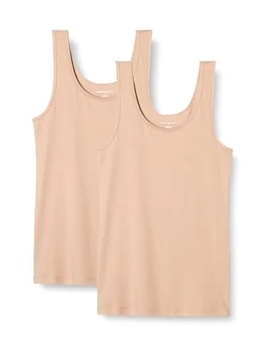 Amazon Essentials Damen Tanktop, Schmale Passform, 2er-Pack, Beige, M