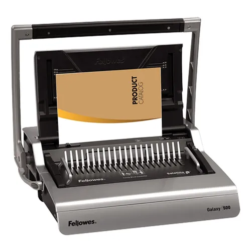 Fellowes Bindegerät Galaxy 500 - Manuelles Plastikbindegerät für A4 - Bindegerät für bis zu 500 Blatt, ideal für Büro und Schule. Mit patentierter Dokumenten-Messvorrichtung und herausziehbarem Ablagefach für einfaches Binden.
