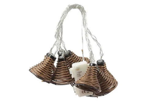 LED Lichterkette Lampenschirm - Rattanoptik für Außen - Weihnachtsbeleuchtung mit 10 Lampenschirmen in Rattanoptik, ideal für Terrasse und Garten. Mit praktischen Timer für automatisches Ein- und Ausschalten, perfekt für stimmungsvolle Abende.