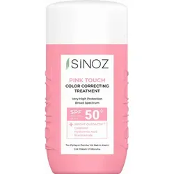Sinoz Pink Touch Color Correcting Treatment mit SPF50+ - Sonnenschutzmittel mit Centella Asiatica und Hyaluronsäure, bietet farbwechselnde Abdeckung gegen Rötungen und hohen UV-Schutz für eine reparierte, feuchte Haut.