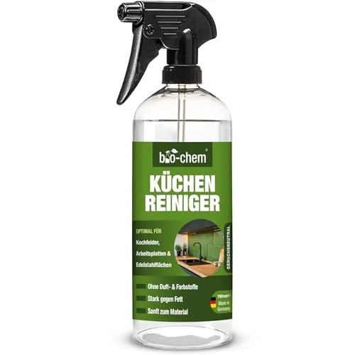 bio-chem Küchenreiniger - 750 ml Handsprayflasche - Kraftreiniger Fettlöser Ceranfeldreiniger Edelstahlreiniger für Ceranfeld, Induktionskochfeld, Küchenarmatur, Küchenfront, Arbeitsplatte