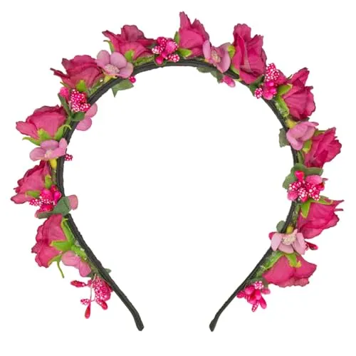 Blumen Haarreif „Sabia“ – Romantischer Haarschmuck mit Rosen & Blüten für Damen & Mädchen – Perfekt zum Dirndl, zur Hochzeit, Kommunion oder Festival (Pink)