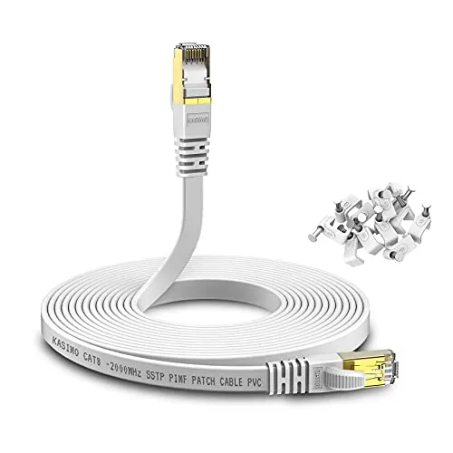 KASIMO CAT 8 Lan Kabel 50m Flach 40 Gbits / 2000MHz – Netzwerkkabel Cat 8 Gigabit