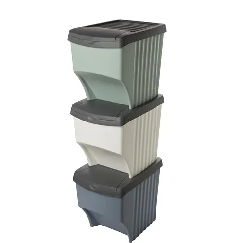 Centi Mülltrennsystem 3-fach, Stapelbarer Abfallsammler - Effizientes Mülltrennsystem mit 3x22L Abfalleimern in modernen Farben, ideal für den Haushalt. Robuste Verarbeitung 