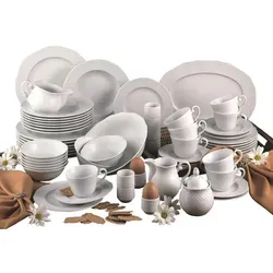 Creatable Kombiservice Arianne, 61-teiliges Geschirrset - Elegantes 61-teiliges Kombiservice aus hochwertiger Keramik in Weiß, ideal für 8 Personen. Pflegeleicht und mikrowellengeeignet, perfekt für moderne und klassische Tischdekoration.