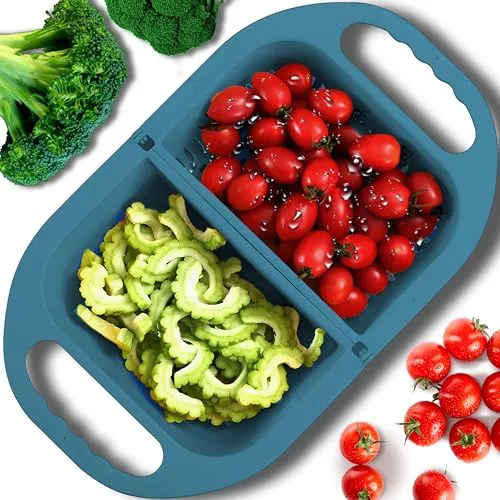 Retoo Küchensieb, Sieb Küche Ausziehbar Spülbecken Siebkorb Spüle Abtropfsieb Waschbecken Filterablage Waschen Obst Gemüse Gekochte Nudeln Abtropfen Küchenutensilien 42x25cm