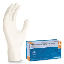 Arnowa GmbH ARNOMED Nitril White Einmalhandschuhe, puderfrei, weiß, Reißfeste Nitrilhandschuhe mit praktischem Rollrand, 1 Karton = 10 Packungen à 200 Stück, Größe L 309-L